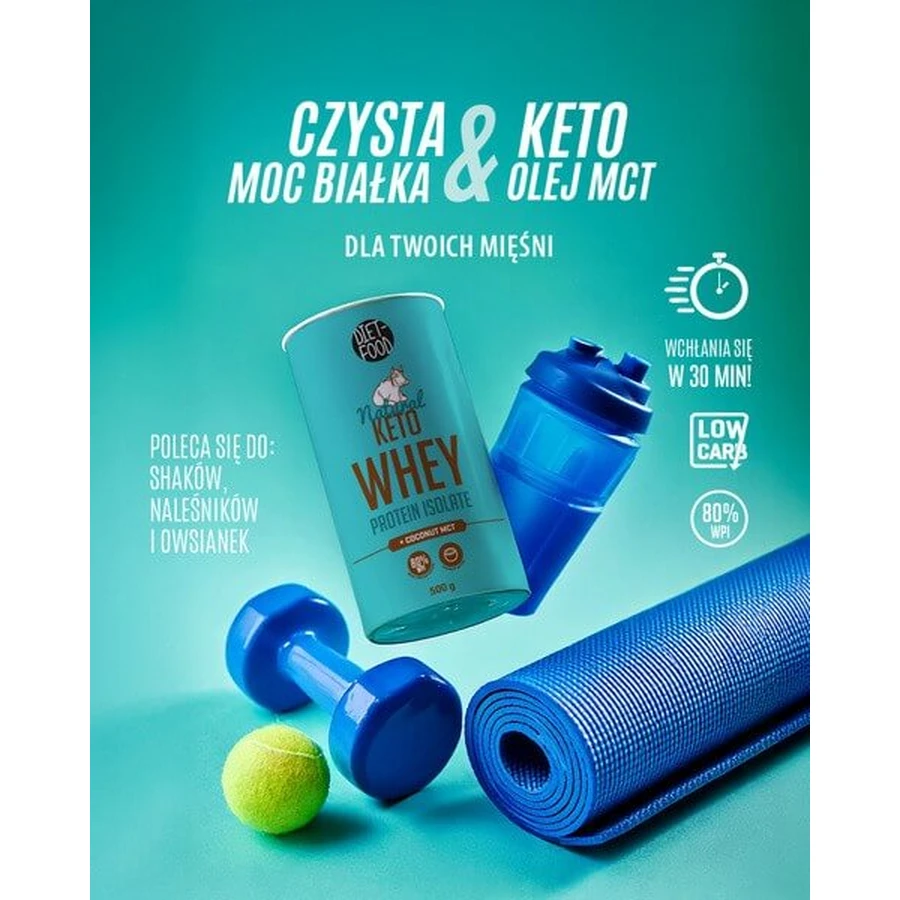 Diet-Food, Keto Whey Protein Isolate, whey protein with coconut oil MCT, 500 g