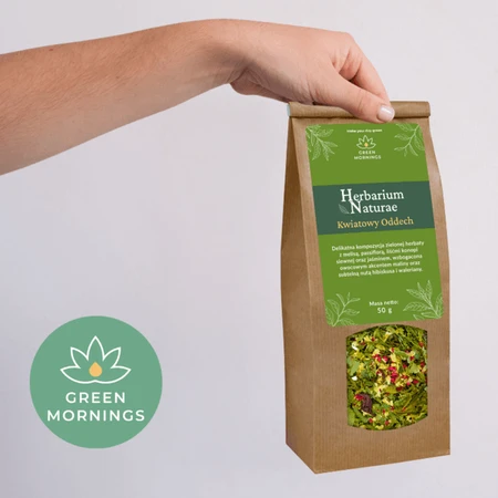 Green Mornings, Herbarium Naturae, Flower Breath, Grüner Tee Zusammensetzung, 50 g.