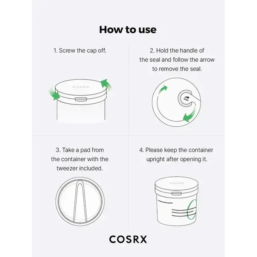 Cosrx One Step Green Calming Pad, tampons tonifiants pour le visage, 70 pcs.
