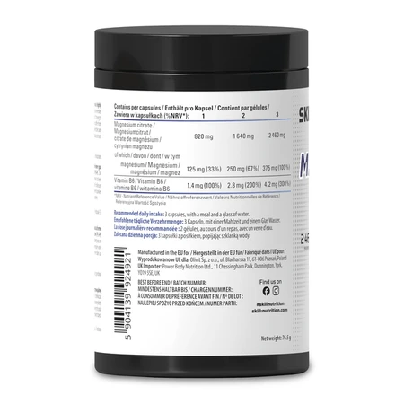 Skill Nutrition Magnesiumcitraat + B6, harde capsules, 90 stuks.