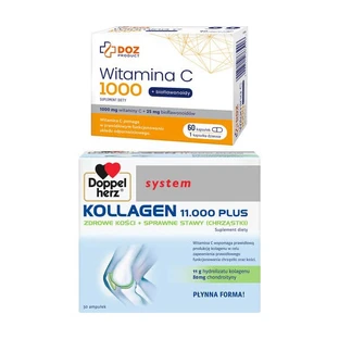 DOZ Productset Vitamine C 1000 + bioflavonoïden, capsules, 60 st. + Doppelherzsystem Kollagen 11.000 PLUS, vloeibaar, ampullen, 30 st. x 25 ml