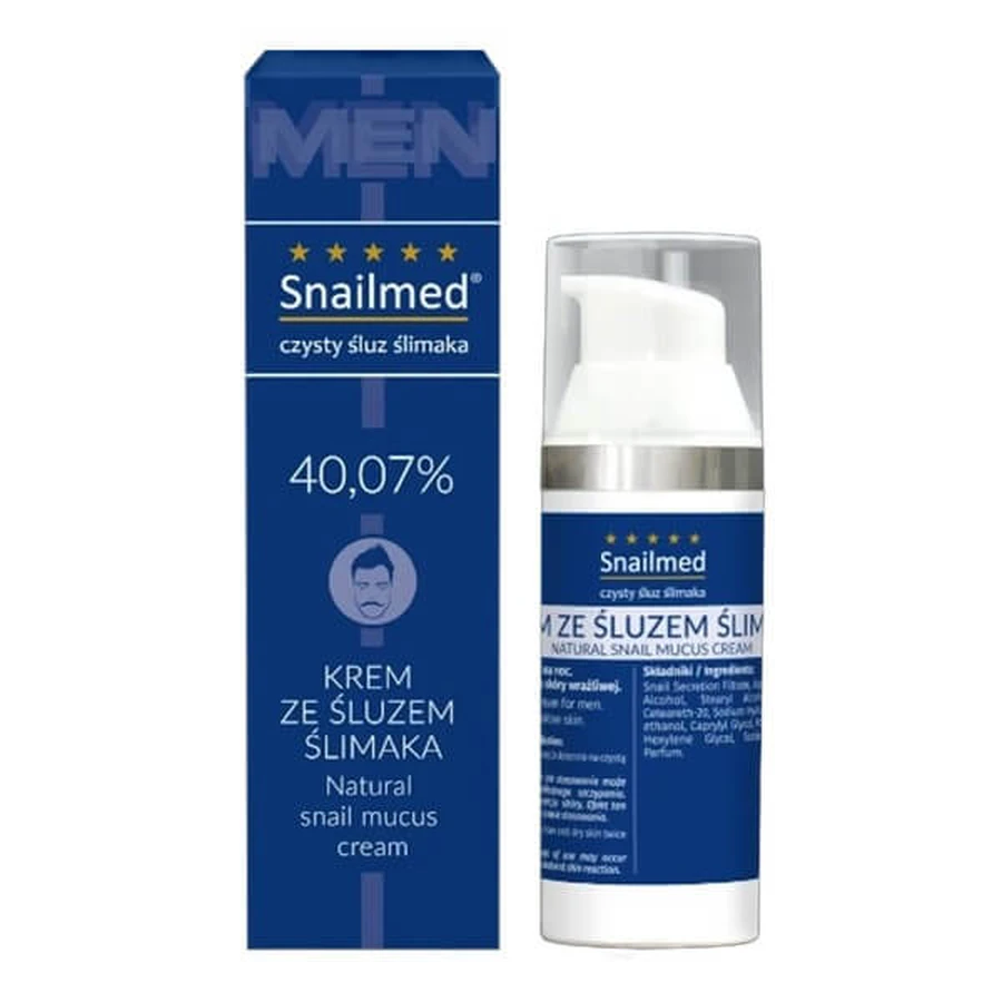 Snailmed, Crema facial multifuncional para hombres con moco natural de caracol, 50 ml
