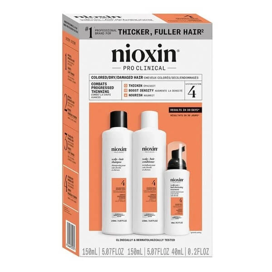 Nioxin System 4, Versterkende set voor gekleurd haar met progressieve uitdunning, shampoo 150 ml + conditioner 150 ml + serum, 40 ml