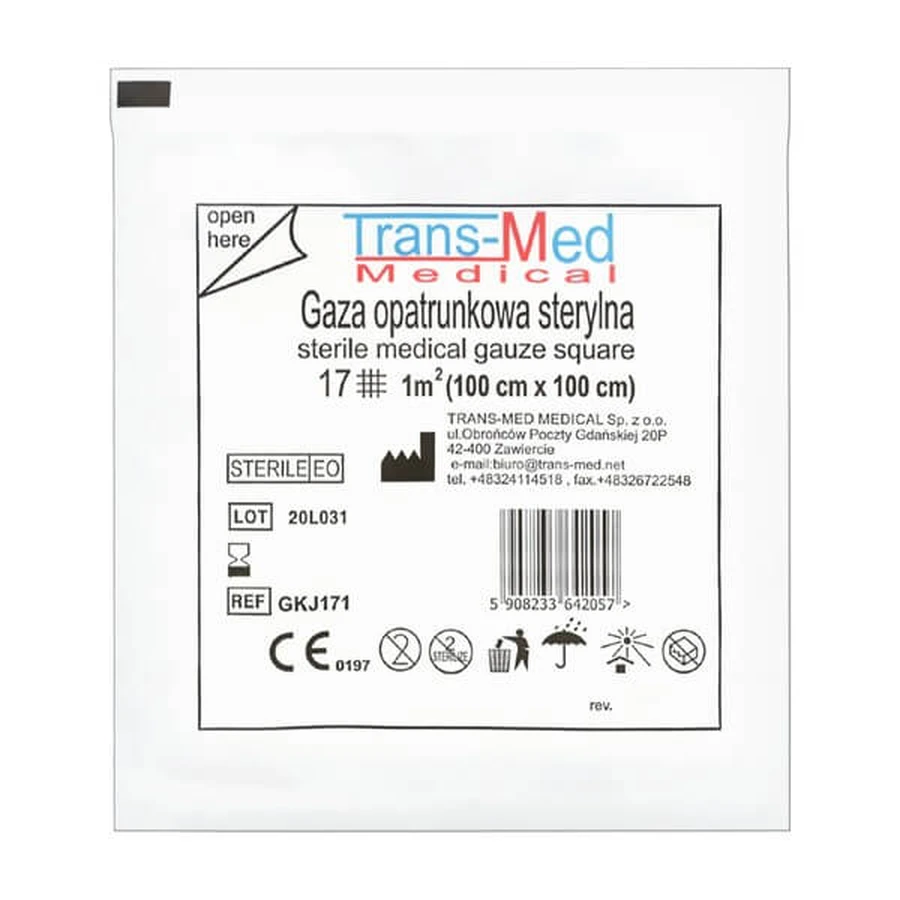 Steriel verbandgaas, 17-draads, 1m2, Trans-Med, 1 st.