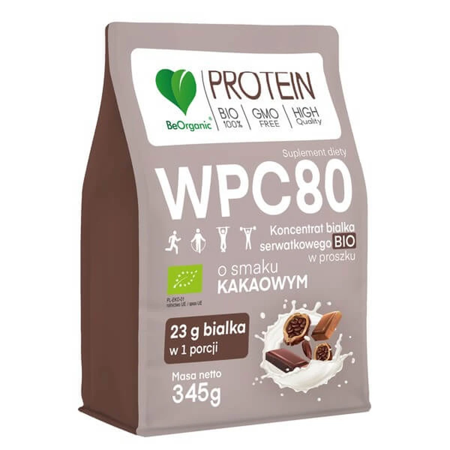 BeOrganic Protein WPC 80, powder, cocoa flavor, 345 g