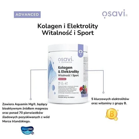 Osavi Collagen &amp ; Electrolytes Vitalité et Sport, poudre, arôme fruits des bois, 390 g