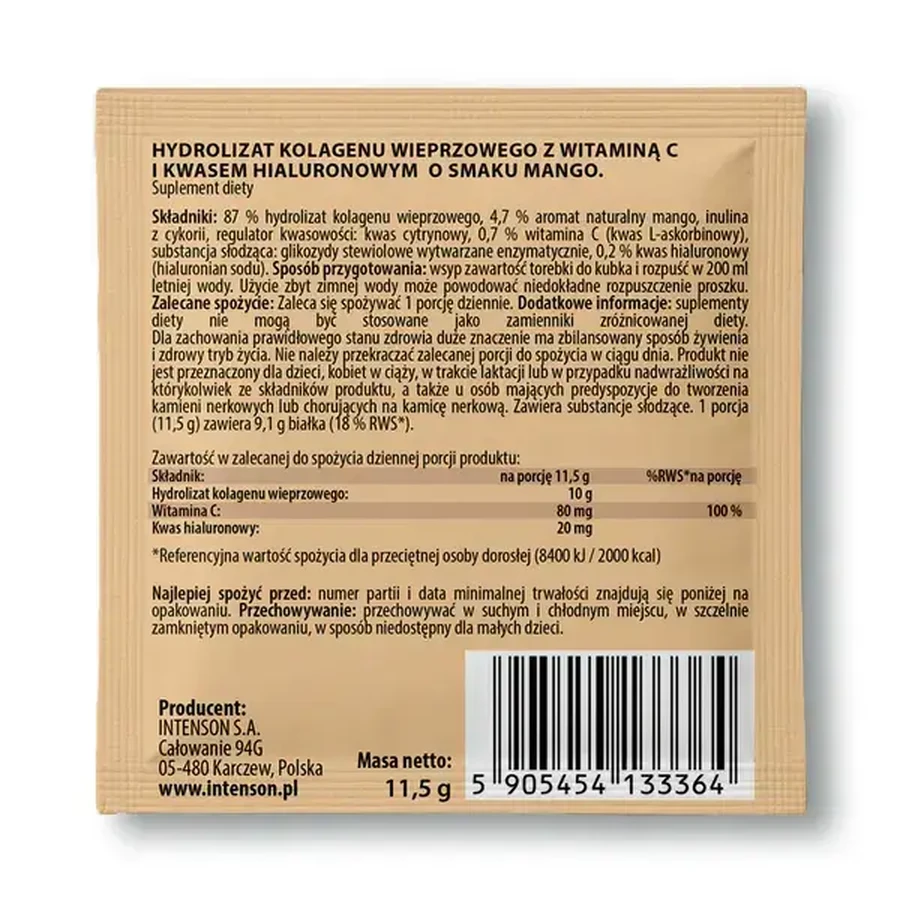 Intenson Collagen + hyaluronic acid + vitamin C, powder, mango flavor, 11.5 g