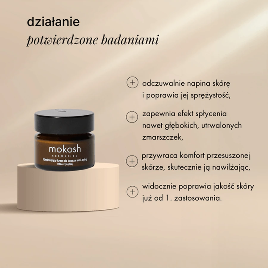 Mokosh, cremă de față fermizantă anti-îmbătrânire, trandafir și afine, 15 ml