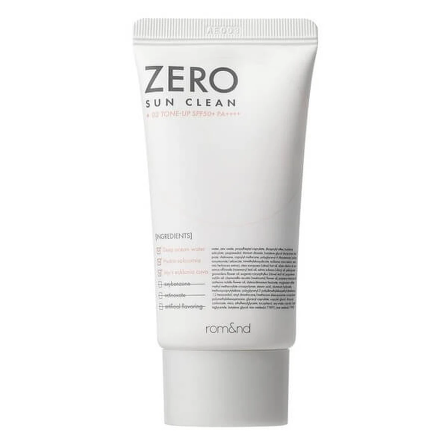 Rom&amp;nd Zero Sun Clean, tonifiërende zonnebrandcrème voor gezicht SPF50+ PA++++, 02 Tone Up, 50 ml