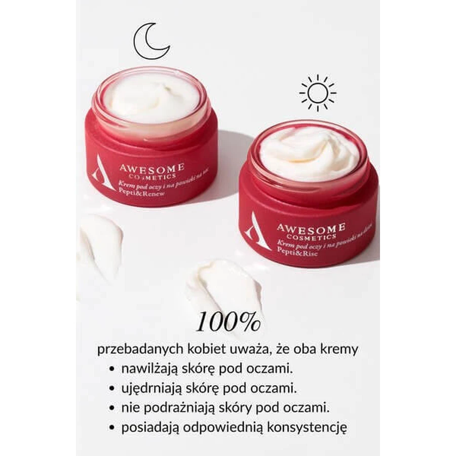 Awesome Cosmetics Pepti&amp;More, Pepti&amp;Rise, crema para ojos y párpados de día, 10ml + Pepti&amp;Renew, crema para ojos y párpados de noche, 10ml