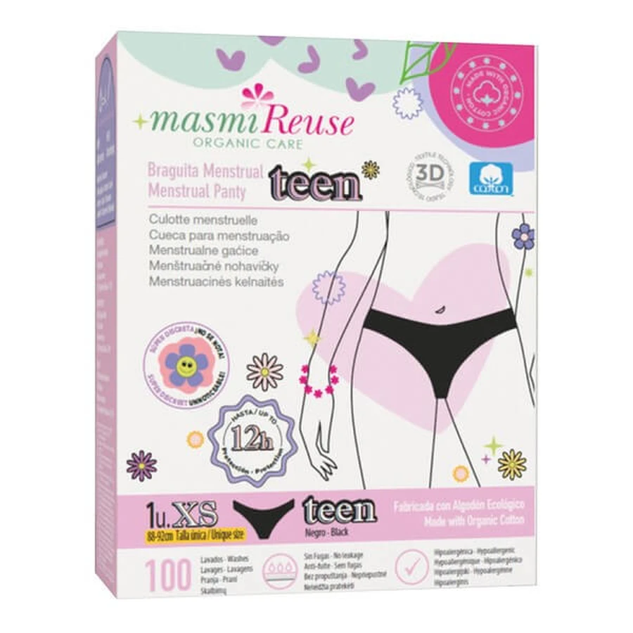 Masmi Reuse, Bio Menstruationsmütter für Mädchen im Teenageralter 100% BIO Baumwolle, Größe XS