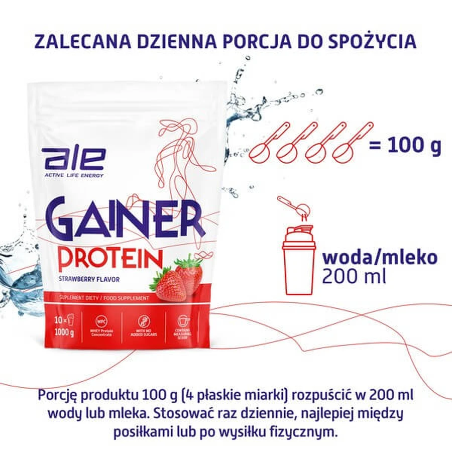 ALE Gainer Protéines Goût Fraise, poudre, 1000 g