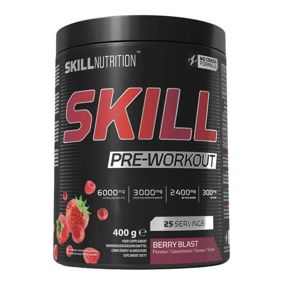Skill Nutrition Skill Pre-Entrenamiento, polvo, sabor explosión de bayas, 400 g