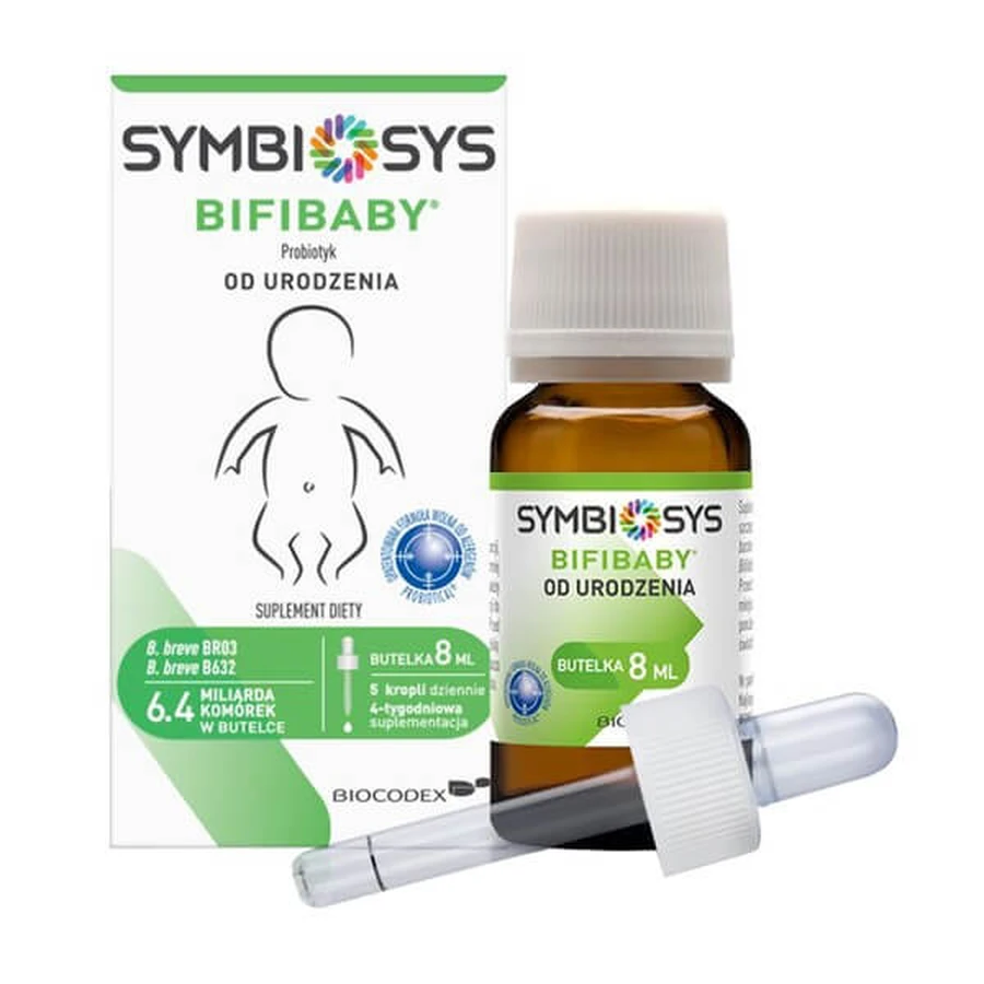 Set Symbiosys Bifibaby, Tropfen, 8 ml + Symbiosys Alflorex, Probiotikum, Kapseln, 30 Stück.