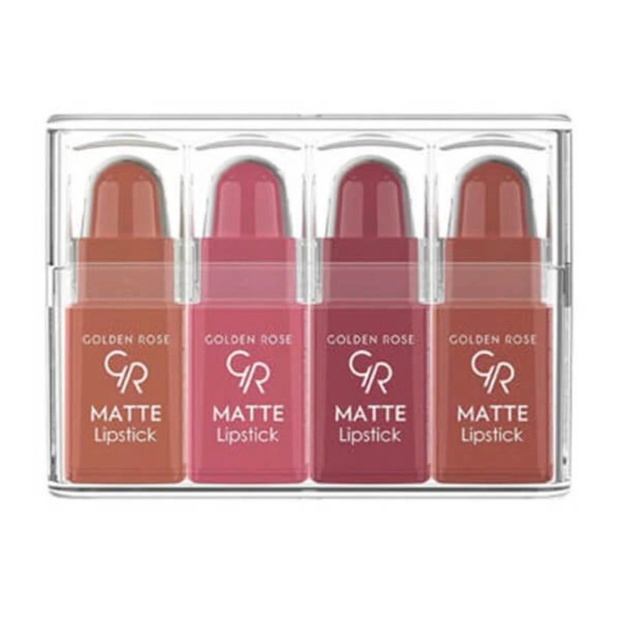 Golden Rose Matte Lipstick, set de 4 mini-rouges à lèvres mats, no. 01, 4 g