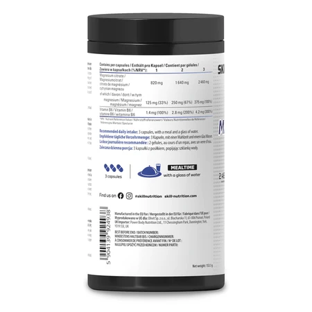 Skill Nutrition Magnesiumcitraat + B6, capsules, 180 stuks.