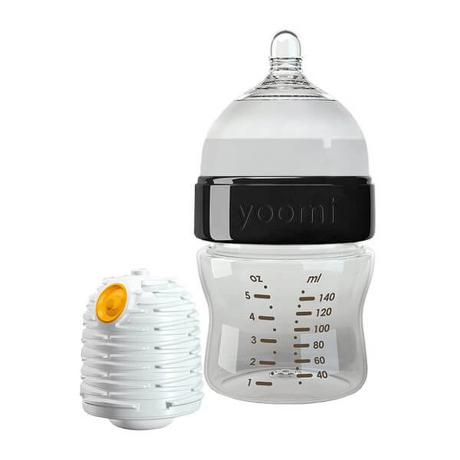 Yoomi, Juego negro, botella de 140 ml + calentador, 1 ud.