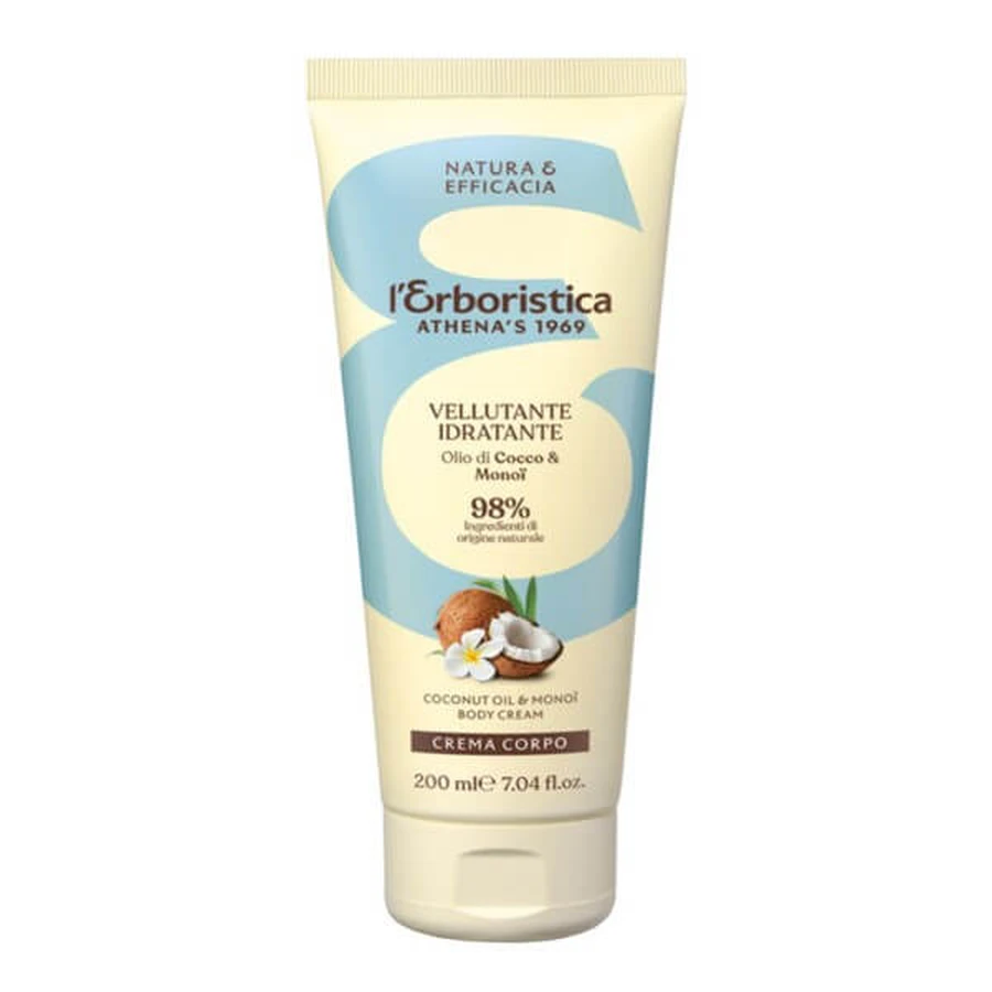 L'Erboristica, Crema Corpo Cocco, crema corporal hidratante con aceite de coco, 200 ml