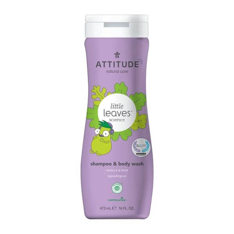Attitude Natural Care, champú y gel de baño para niños, vainilla y pera, 473 ml