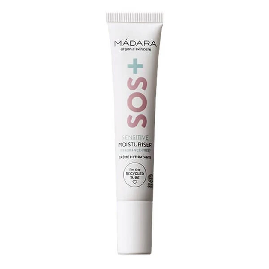 Madara SOS+ Sensitive Moisturiser, crème hydratante pour peaux sensibles, format voyage, 15 ml