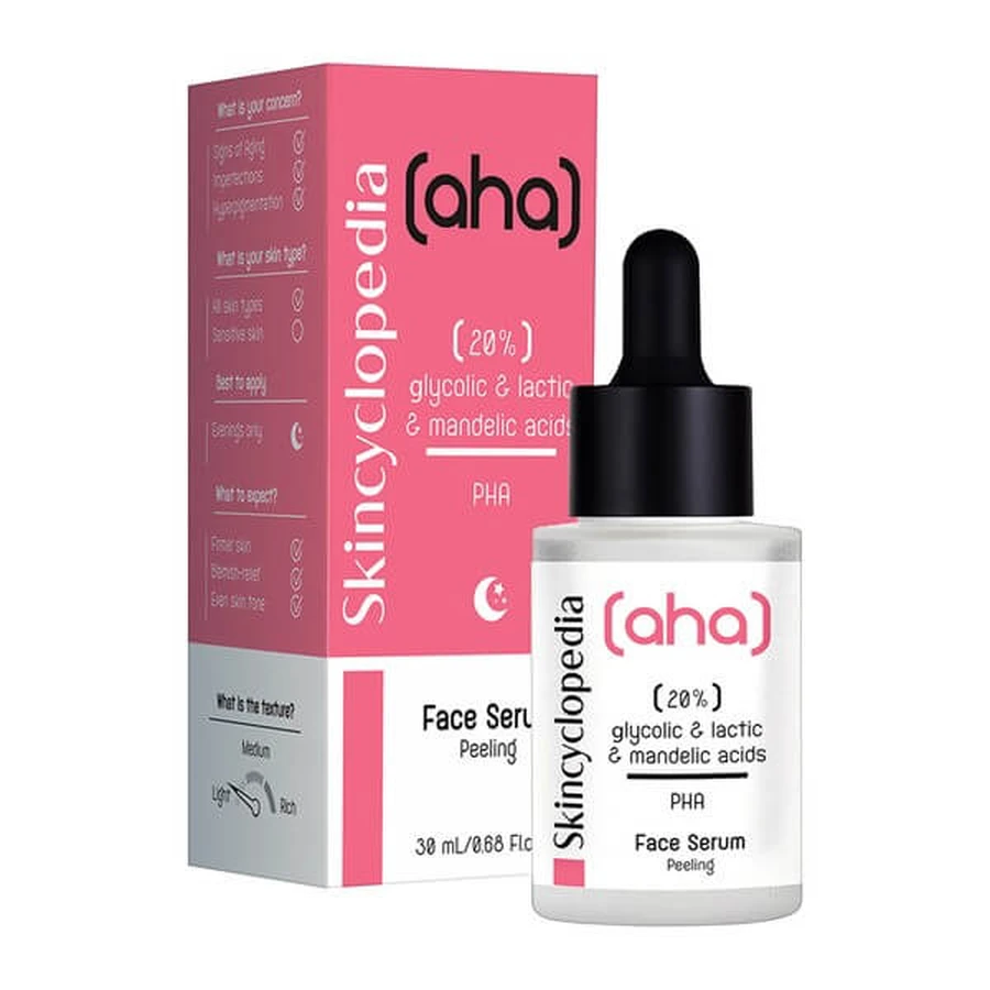 Skincyclopedia, suero exfoliante de noche con ácido láctico, glicólico y mandélico, 30 ml