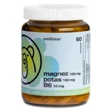 Wellbear Magnésium 100 mg + Potassium 150 mg + B6 10 mg, gélules, 60 pcs.