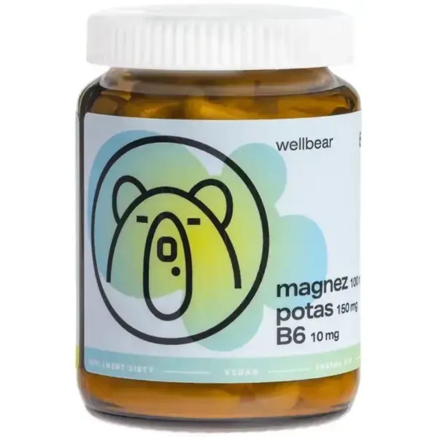 Wellbear Magnesium 100 mg + Potassium 150 mg + B6 10 mg, capsules, 60 pcs.
