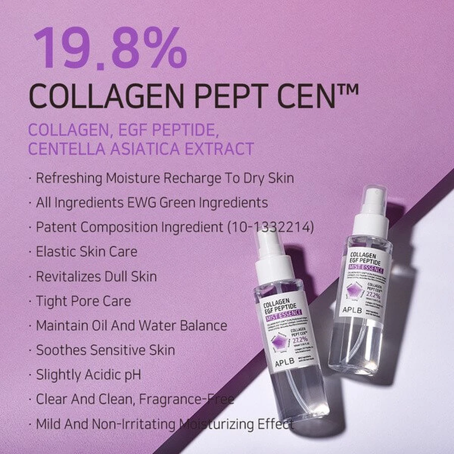 APLB Collagen EGF Peptide Mist Essence, facial mist-essence with collagen and EGF peptides, 105 ml.