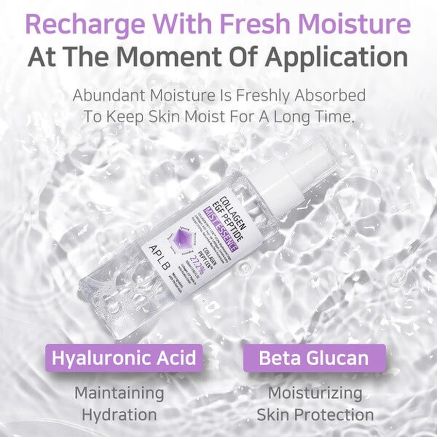 APLB Collagen EGF Peptide Mist Essence, facial mist-essence with collagen and EGF peptides, 105 ml.