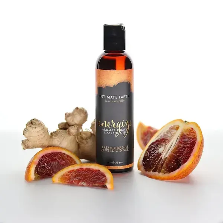 Intimate Earth Energize Aromatherapie Massageolie, 120 ml.