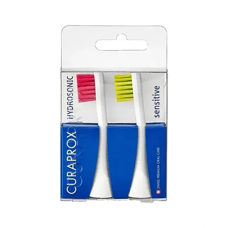Curaprox Hydrosonic Sensitive, gekleurde opzetborstel voor Hydrosonic, magenta/groen, 2 stuks.