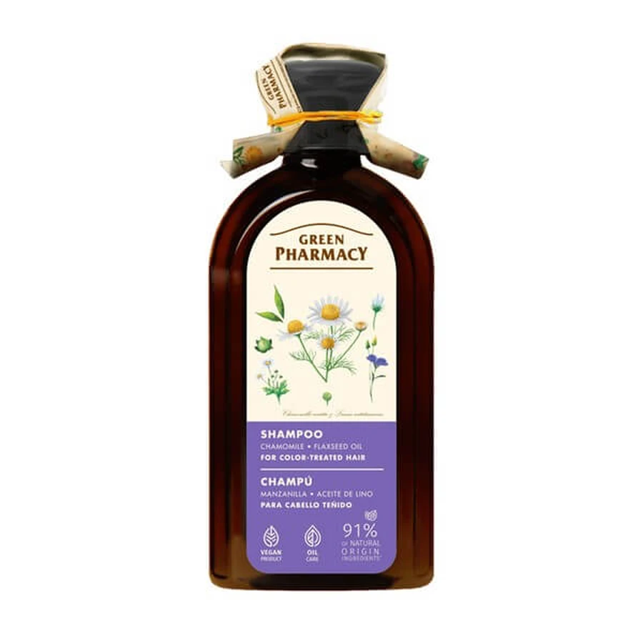 Green Pharmacy, shampoo voor gekleurd haar, kamille en lijnzaadolie, 350 ml