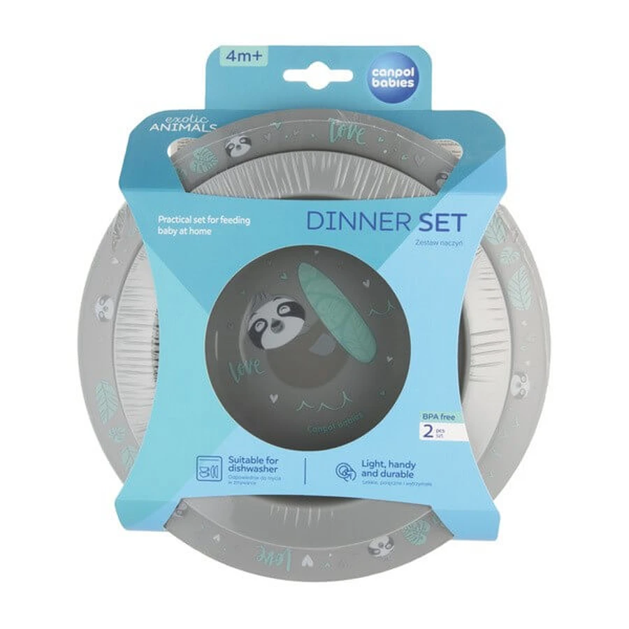 Canpol Babies, set of dishes 2 elements, EXOTIC ANIMALS, gray, 1 piece.