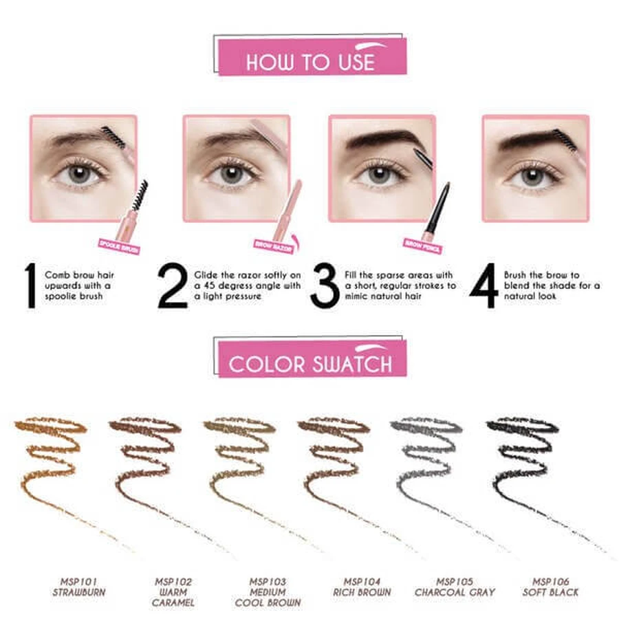 J.Cat Beauty Brow-LA 3-in-1 Mapping &amp; Shaping Brow Pencil, 3-in-1 Brow Styling Pencil, 102 Warm Caramel, 0.08 g