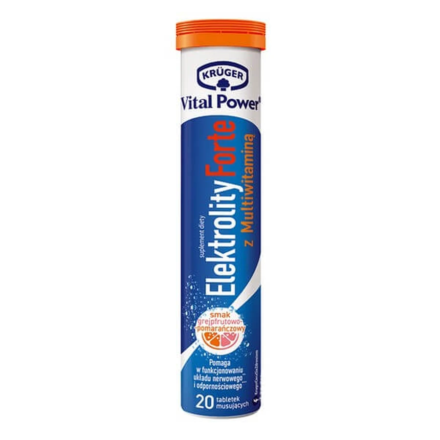 Kruger Vital Power Electrolytes Forte avec Multivitamine, comprimés effervescents, goût pamplemousse-orange, 20 pcs.
