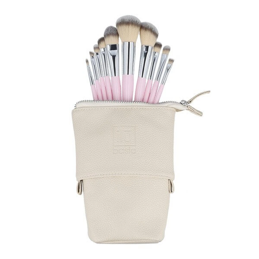Ilu Basic Set van 10 make-up kwasten + etui, roze