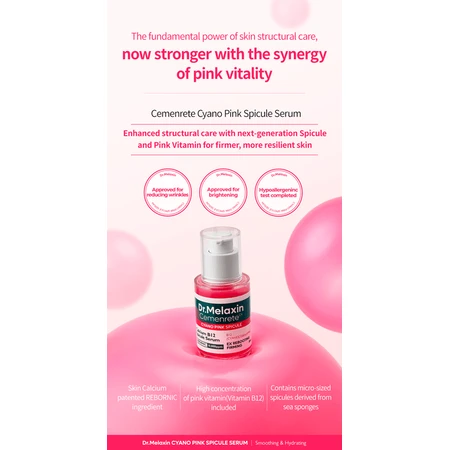 Dr.Melaxin Cemenrete Cyano Pink Spicule Serum, ser regenerant cu spicule și vitamina B12, 30 ml