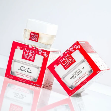 Hada Labo Tokyo Red V-Lifting crema facial ovalada, antiarrugas de día y de noche, 50 ml.