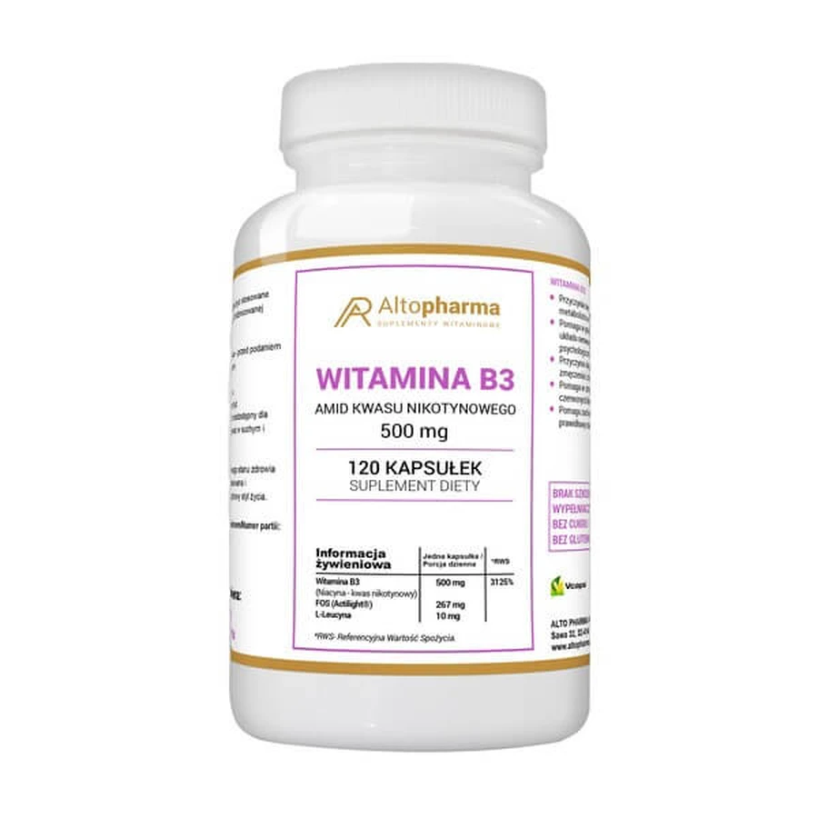 Vitamin B3 Nicotinsäureamid 500 mg, Kapseln, 120 Stück.