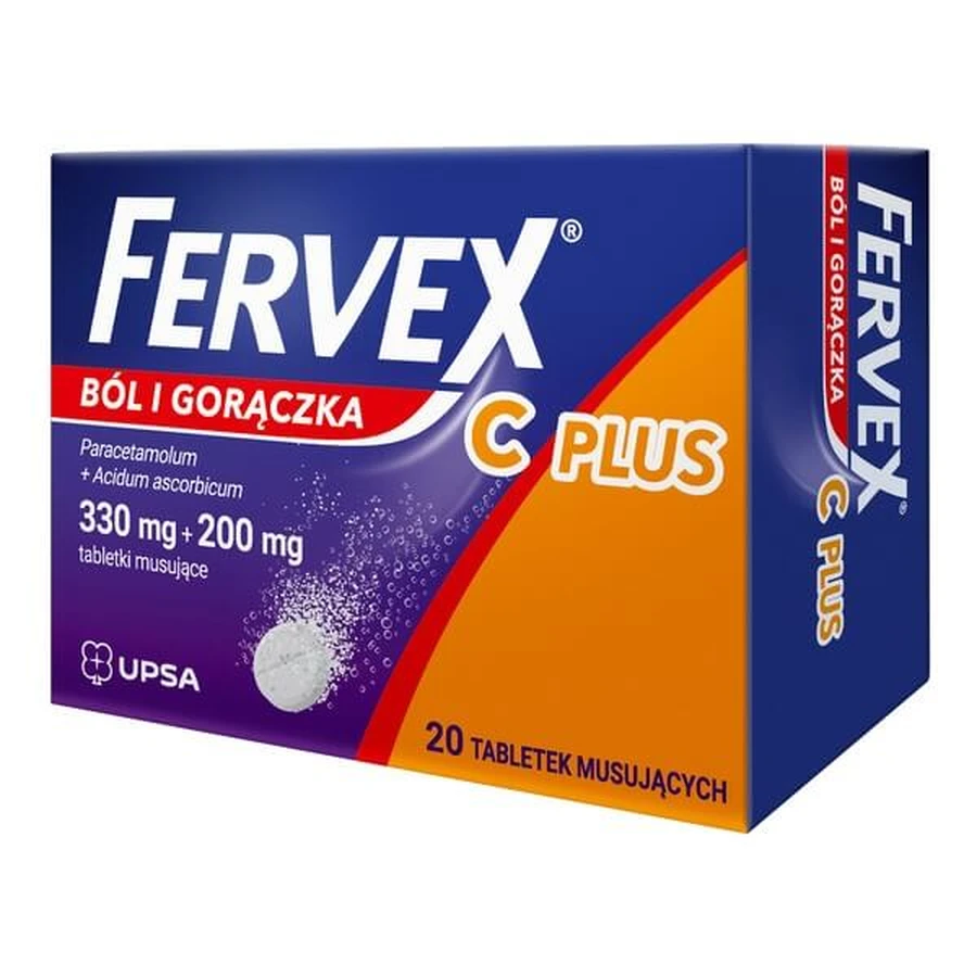 Fervex Pijn en Koorts C Plus, 330 mg + 200 mg, bruistabletten, 20 st.