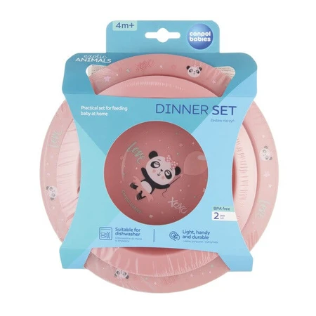 Canpol babies, set of dishes 2 elements, EXOTIC ANIMALS, pink, 1 piece.