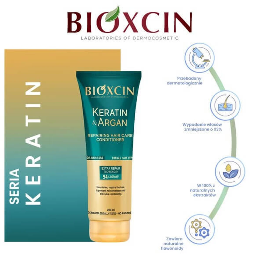 Bioxcin Keratin &amp ; Argan, conditionneur régénérant et reconstructeur, 250 ml
