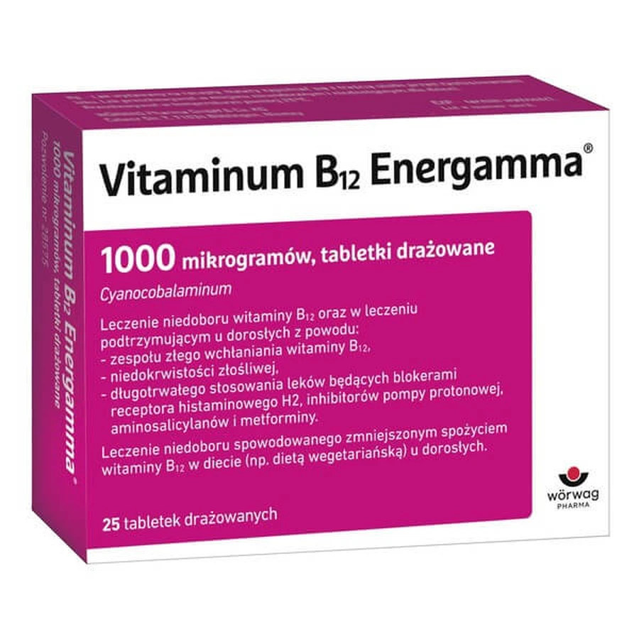 Vitaminum B12 Energamma, 1000 micrograms, irritated tablets, 25 pcs.