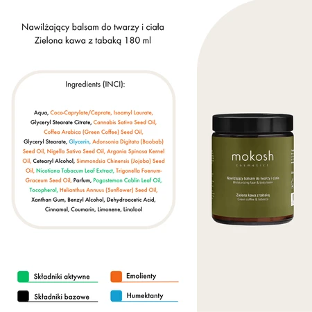 Mokosh, feuchtigkeitsspendende Gesichts- und Körperlotion, Grüner Kaffee mit Schnupftabak, 180 ml