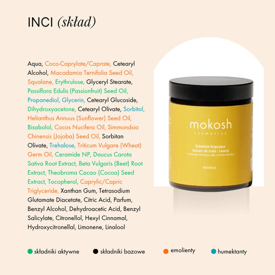 Mokosh, subtle bronzing body and face lotion, passion fruit, 180 ml
