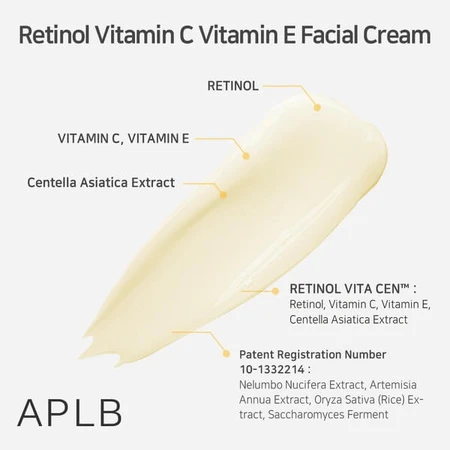 APLB Retinol Vitamine C Vitamine E Gezichtscrème, anti-verouderingscrème met retinol en vitamine C en E, 55 ml