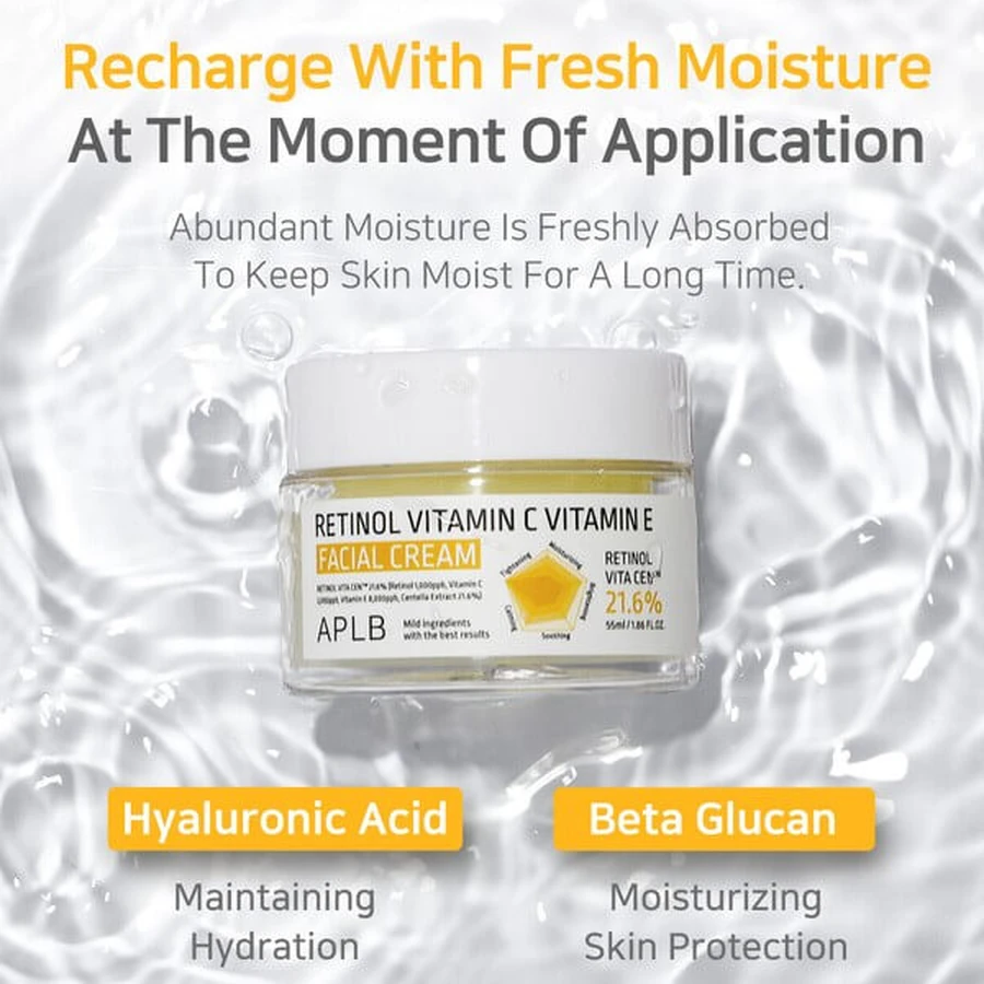 APLB Retinol Vitamine C Vitamine E Gezichtscrème, anti-verouderingscrème met retinol en vitamine C en E, 55 ml