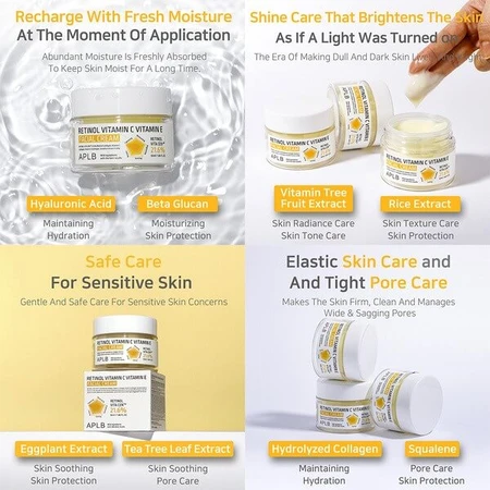 APLB Retinol Vitamine C Vitamine E Gezichtscrème, anti-verouderingscrème met retinol en vitamine C en E, 55 ml