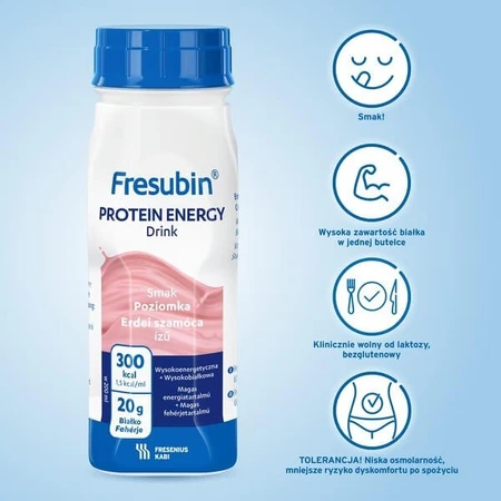 Fresubin Protein Energy Drink, vloeibare drank met aardbeiensmaak, 16x200 ml