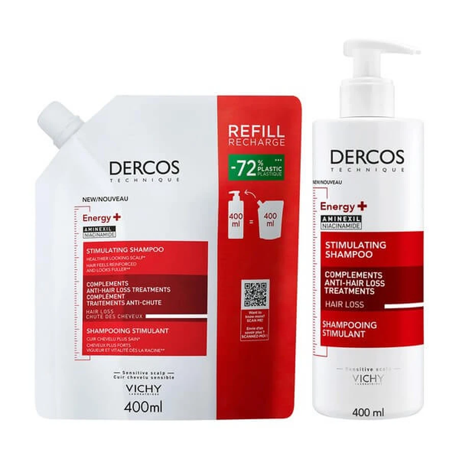 Dercos Energy+ Set, stärkendes Shampoo, 400 ml + Nachfüllpackung, 400 ml